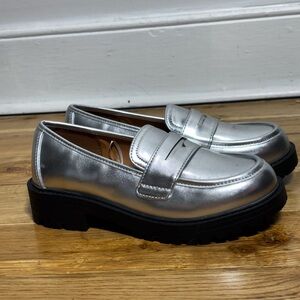 Kids Silver Loafers with Black Soles